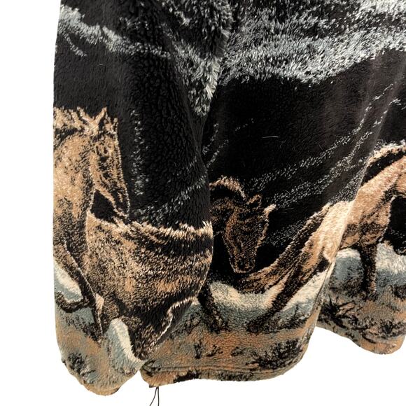 Vintage Mazmania Fleece Full Zip Horses Black Brown S USA 90s - Picture 7 of 9